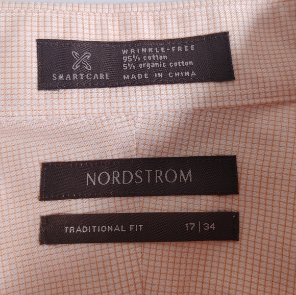 Nordstrom Orange‎ Men's Checkered Shirt 17/34 - Picture 3 of 5